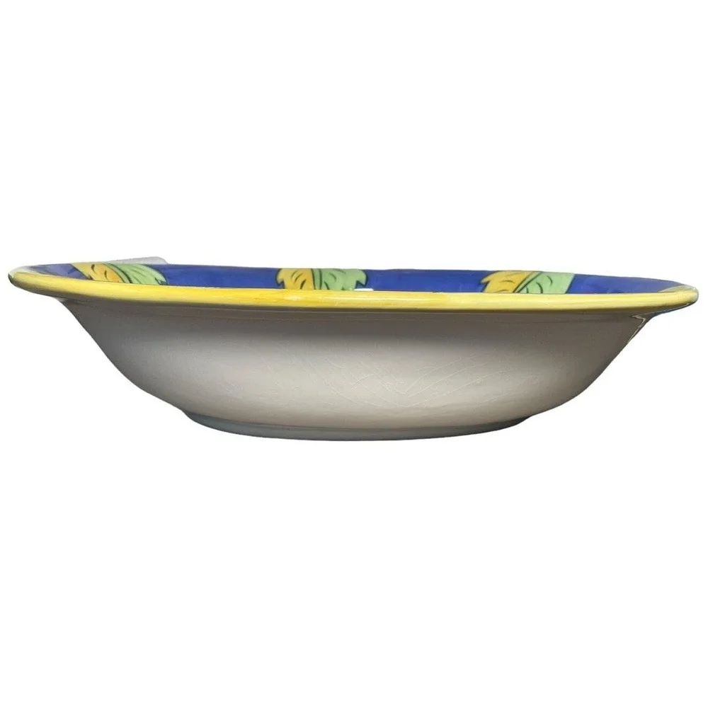 Deruta Hand Painted Serving Bowl Large Blue Yellow Italian Kitchen Ceramic Decor